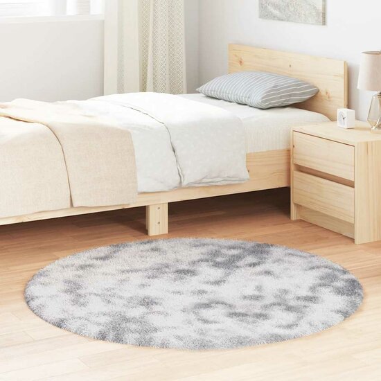 Hoogpolig Vloerkleed Navarra Polyester Lichtgrijs 120 x 120 cm Rond