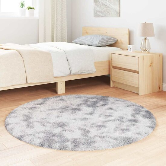 Hoogpolig Vloerkleed Navarra Polyester Lichtgrijs 120 x 120 cm Rond