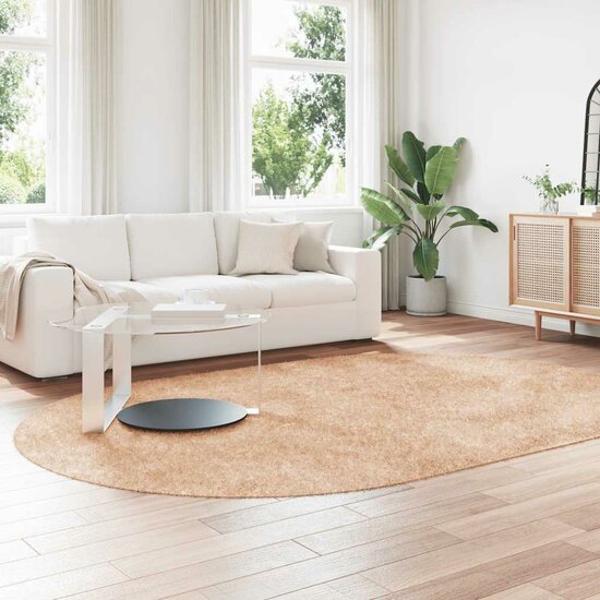 Hoogpolig Vloerkleed Navarra Polyester Beige 300 x 200 cm ovaal