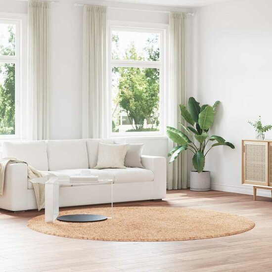 Hoogpolig Vloerkleed Navarra Polyester Beige 240 x 240 cm Rond