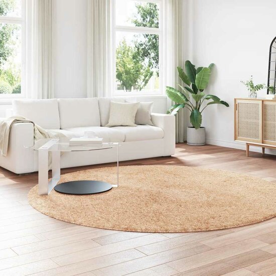 Hoogpolig Vloerkleed Navarra Polyester Beige 240 x 240 cm Rond