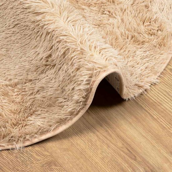 Hoogpolig Vloerkleed Navarra Polyester Beige 240 x 240 cm Rond