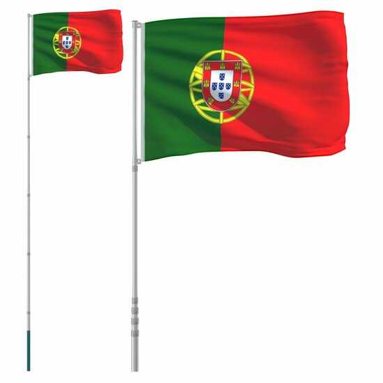Vlag met vlaggenmast Portugal 5,55 m aluminium