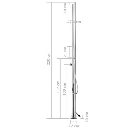 Buitendouche 220 cm roestvrij staal