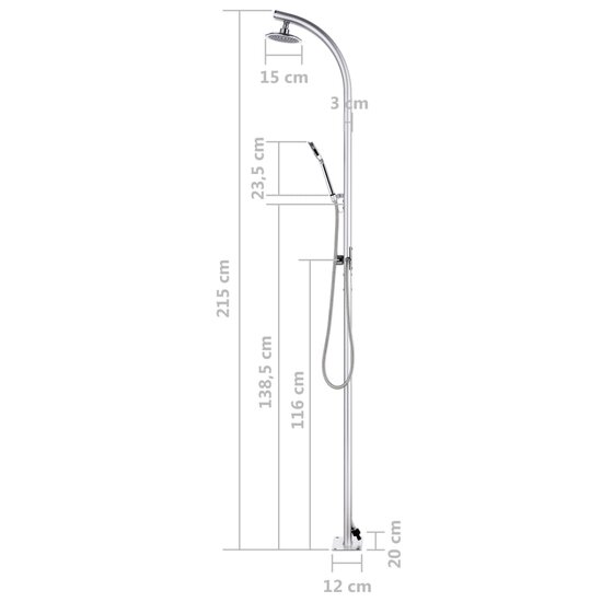 Buitendouche 215 cm aluminium