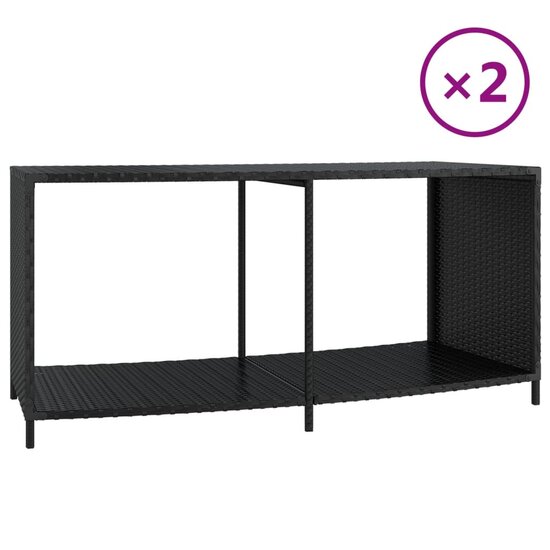 Opbergschappen 2 St Poly Rattan 1 Zwart