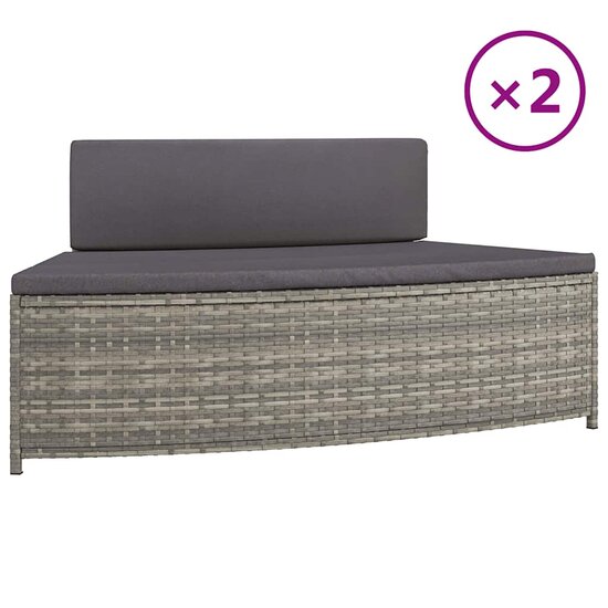 Spa-bankjes met kussens 2 st poly rattan grijs