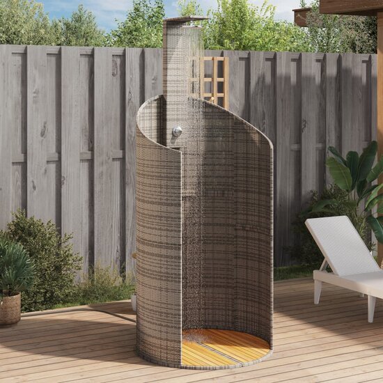 Buitendouche 100X100X241,5 Cm Poly Rattan En Acaciahout Grijs