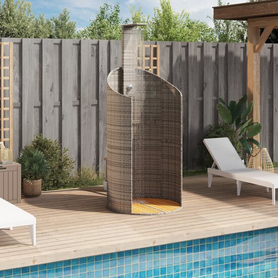 Buitendouche 100X100X241,5 Cm Poly Rattan En Acaciahout Grijs