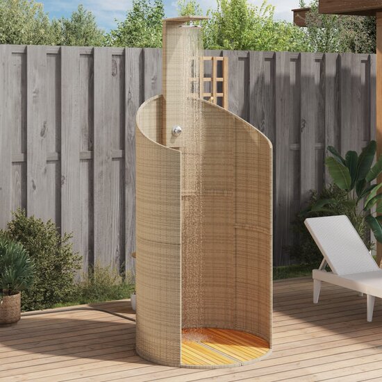 Buitendouche 100X100X241,5 Cm Poly Rattan En Acaciahout Beige
