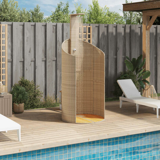 Buitendouche 100X100X241,5 Cm Poly Rattan En Acaciahout Beige