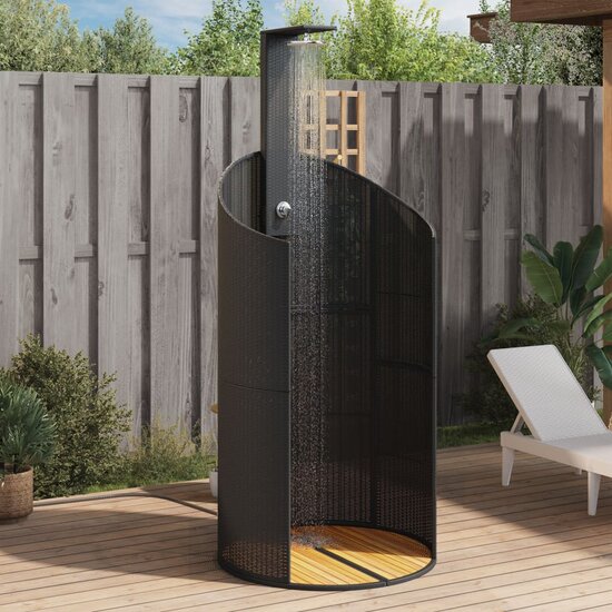 Buitendouche 100X100X241,5 Cm Poly Rattan En Acaciahout Zwart