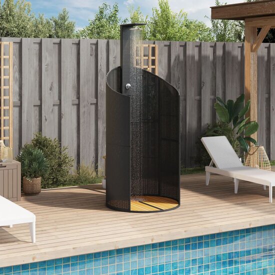 Buitendouche 100X100X241,5 Cm Poly Rattan En Acaciahout Zwart
