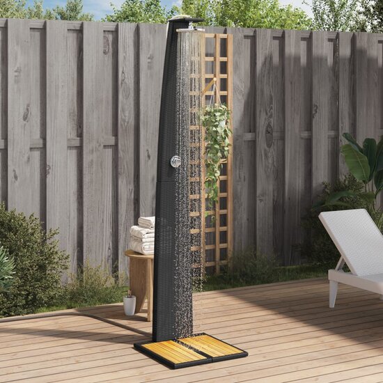 Buitendouche 55X60X224 Cm Poly Rattan En Acaciahout Zwart