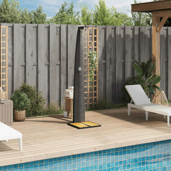 Buitendouche 55X60X224 Cm Poly Rattan En Acaciahout Zwart