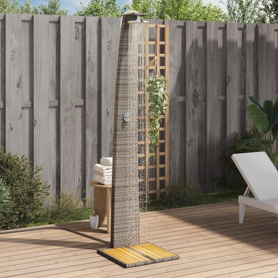 Buitendouche 55X60X224 Cm Poly Rattan En Acaciahout Grijs