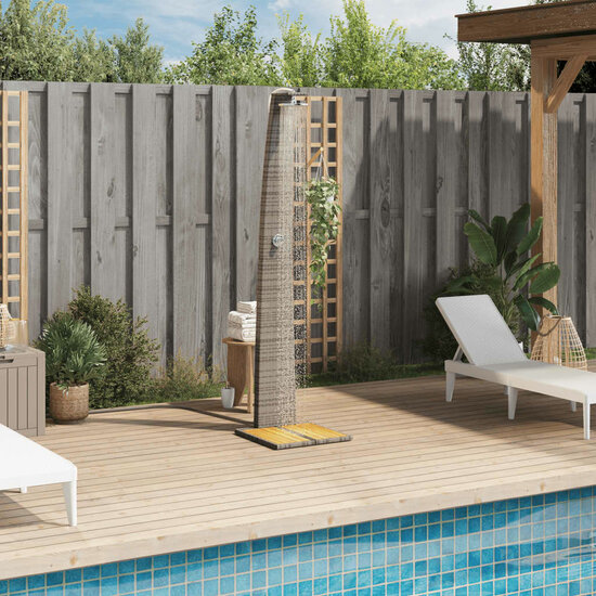 Buitendouche 55X60X224 Cm Poly Rattan En Acaciahout Grijs