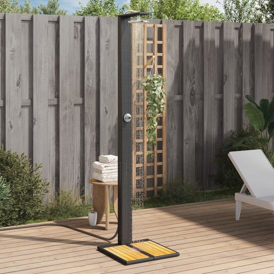 Buitendouche 50X55X224 Cm Poly Rattan En Acaciahout Zwart