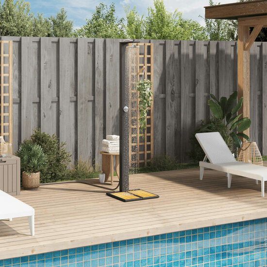 Buitendouche 50X55X224 Cm Poly Rattan En Acaciahout Zwart