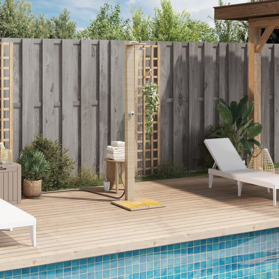 Buitendouche 50x55x224 cm poly rattan en acaciahout beige