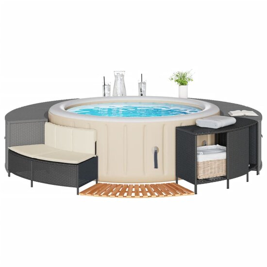 Hottub-Ombouw Poly Rattan En Massief Acaciahout 1 Zwart