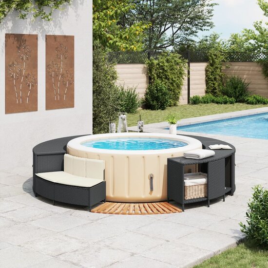 Hottub-Ombouw Poly Rattan En Massief Acaciahout 1 Zwart
