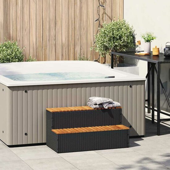 Hottub-Opstap 100X50X50,5 Cm Poly Rattan&amp;Massief Acaciahout 100 x 50 x 50.5 cm Zwart