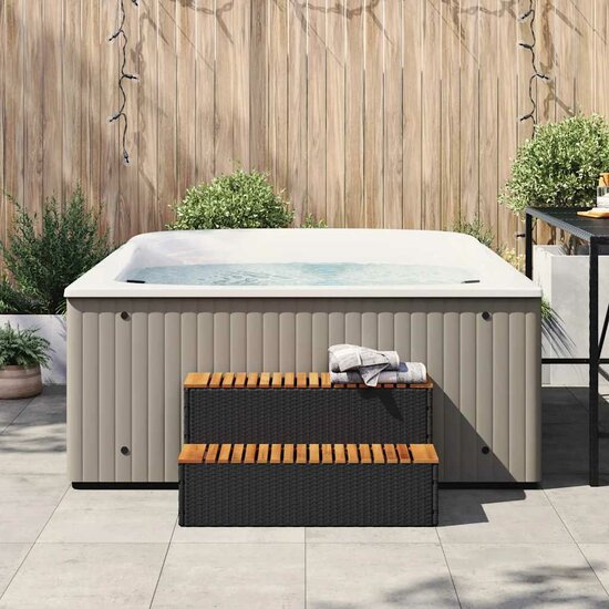 Hottub-Opstap 100X50X50,5 Cm Poly Rattan&amp;Massief Acaciahout 100 x 50 x 50.5 cm Zwart