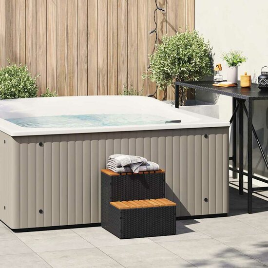 Hottub-Opstap 50X50X50,5Cm Poly Rattan&amp;Massief Acaciahout 50 x 50 x 50.5 cm Zwart