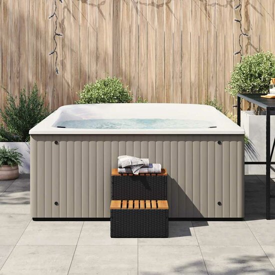 Hottub-Opstap 50X50X50,5Cm Poly Rattan&amp;Massief Acaciahout 50 x 50 x 50.5 cm Zwart