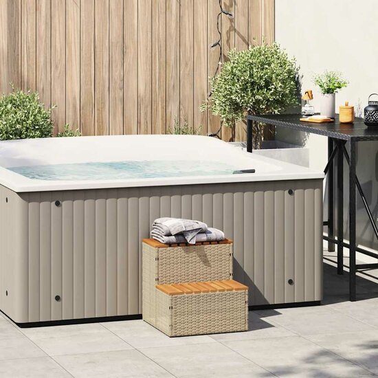 Hottub-Opstap 50X50X50,5Cm Poly Rattan&amp;Massief Acaciahout 50 x 50 x 50.5 cm Beige