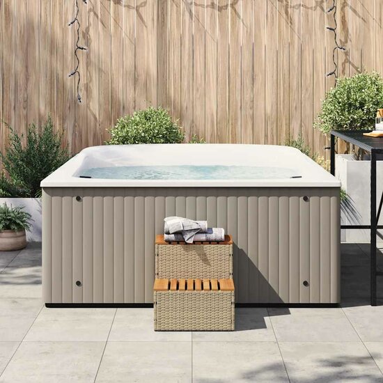 Hottub-Opstap 50X50X50,5Cm Poly Rattan&amp;Massief Acaciahout 50 x 50 x 50.5 cm Beige