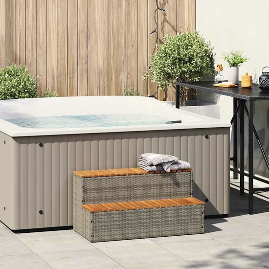 Hottub-Opstap 100X50X50,5 Cm Poly Rattan&amp;Massief Acaciahout 100 x 50 x 50.5 cm Grijs