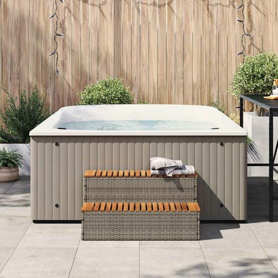 Hottub-Opstap 100X50X50,5 Cm Poly Rattan&amp;Massief Acaciahout 100 x 50 x 50.5 cm Grijs