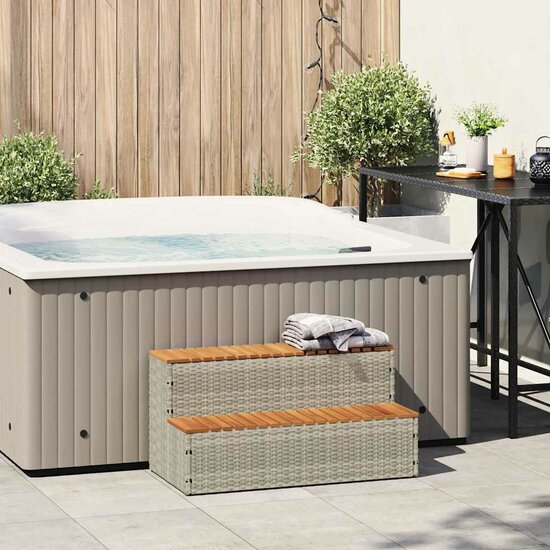 Hottub-Opstap 100X50X50,5 Cm Poly Rattan&amp;Massief Acaciahout 100 x 50 x 50.5 cm Lichtgrijs