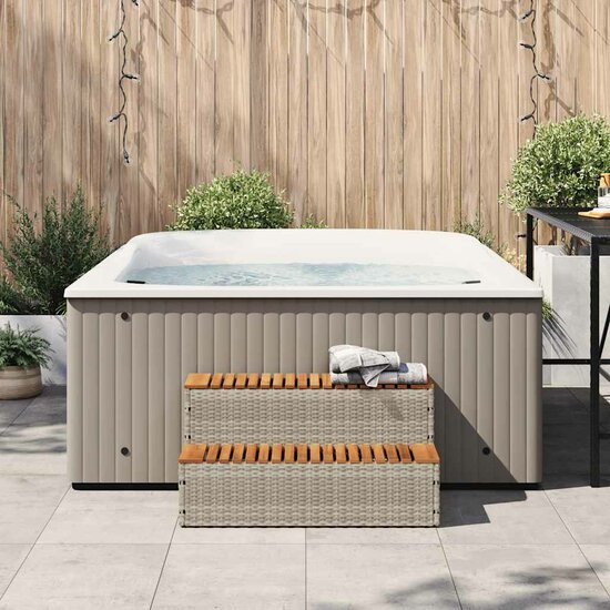 Hottub-Opstap 100X50X50,5 Cm Poly Rattan&amp;Massief Acaciahout 100 x 50 x 50.5 cm Lichtgrijs