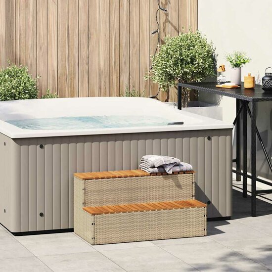 Hottub-Opstap 100X50X50,5 Cm Poly Rattan&amp;Massief Acaciahout 100 x 50 x 50.5 cm Beige