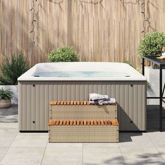 Hottub-Opstap 100X50X50,5 Cm Poly Rattan&amp;Massief Acaciahout 100 x 50 x 50.5 cm Beige