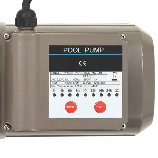 Zwembadpomp Met Timer 0,25 Pk 8000 L/U Zwart