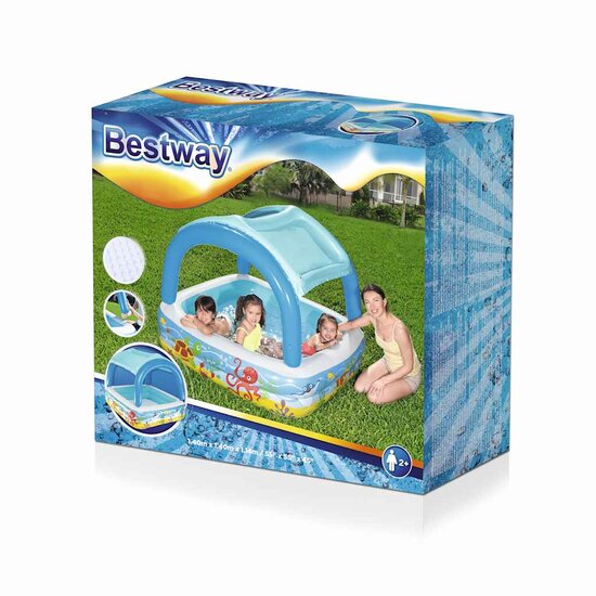 Speelbad met overkapping 140x140x114 cm blauw 52192