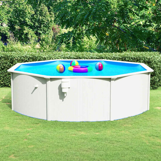 Met Stalen Wand Rond 460X120 Cm Wit &Oslash; 460 x 120 cm Zwembad