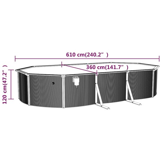 Zwembad met stalen wand ovaal 610x360x120 cm wit