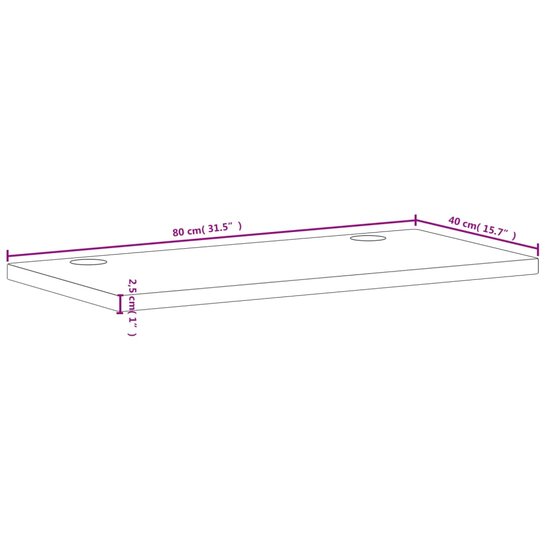 Bureaublad 80X40X2,5 Cm Massief Beukenhout 80 x 40 x 2.5 cm Bruin