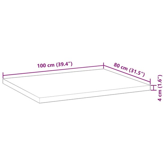 Bureaublad Onbehandeld Massief Acaciahout 100 x 80 x 4 cm Naturel