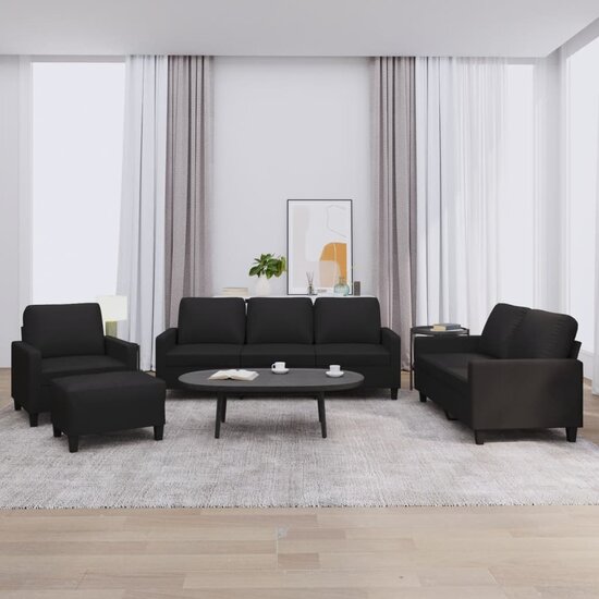 4-Delige Loungeset Met Kussens Kunstleer Zwart