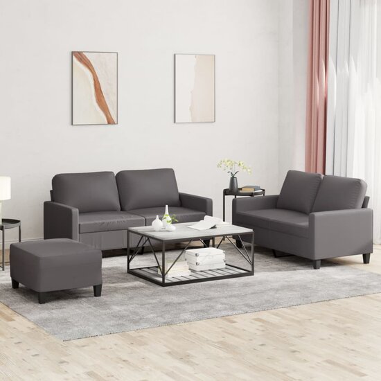3-Delige Loungeset Met Kussens Kunstleer Grijs