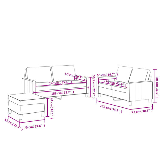 3-Delige Loungeset Met Kussens Kunstleer Grijs