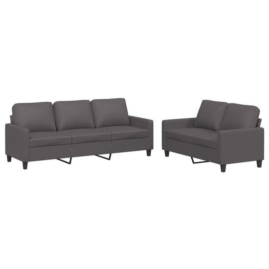 2-Delige Loungeset Kunstleer Grijs met kussens