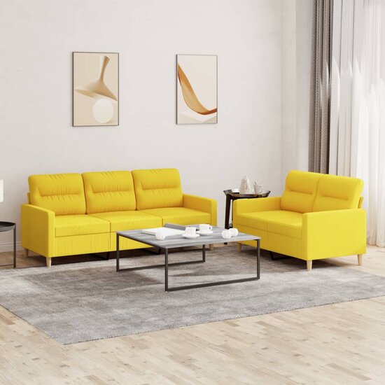 2-delige Loungeset met kussens stof lichtgeel