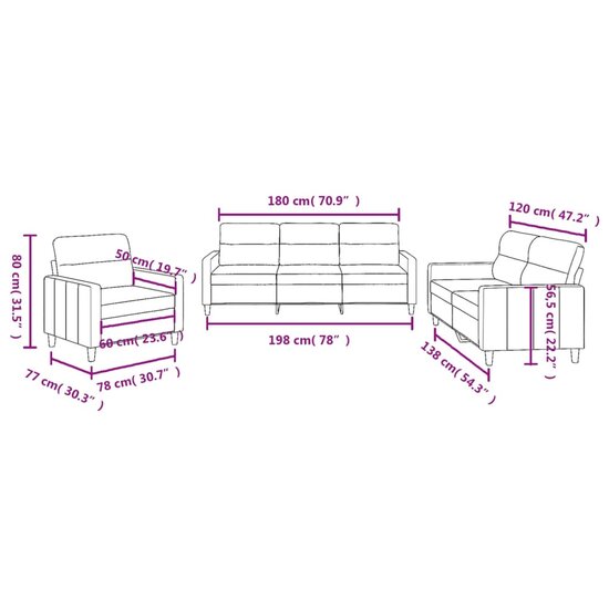 3-delige Loungeset met kussens stof taupe
